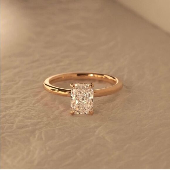 Solitaire Gold Rectangle Engagement Ring - Picture 5 of 5